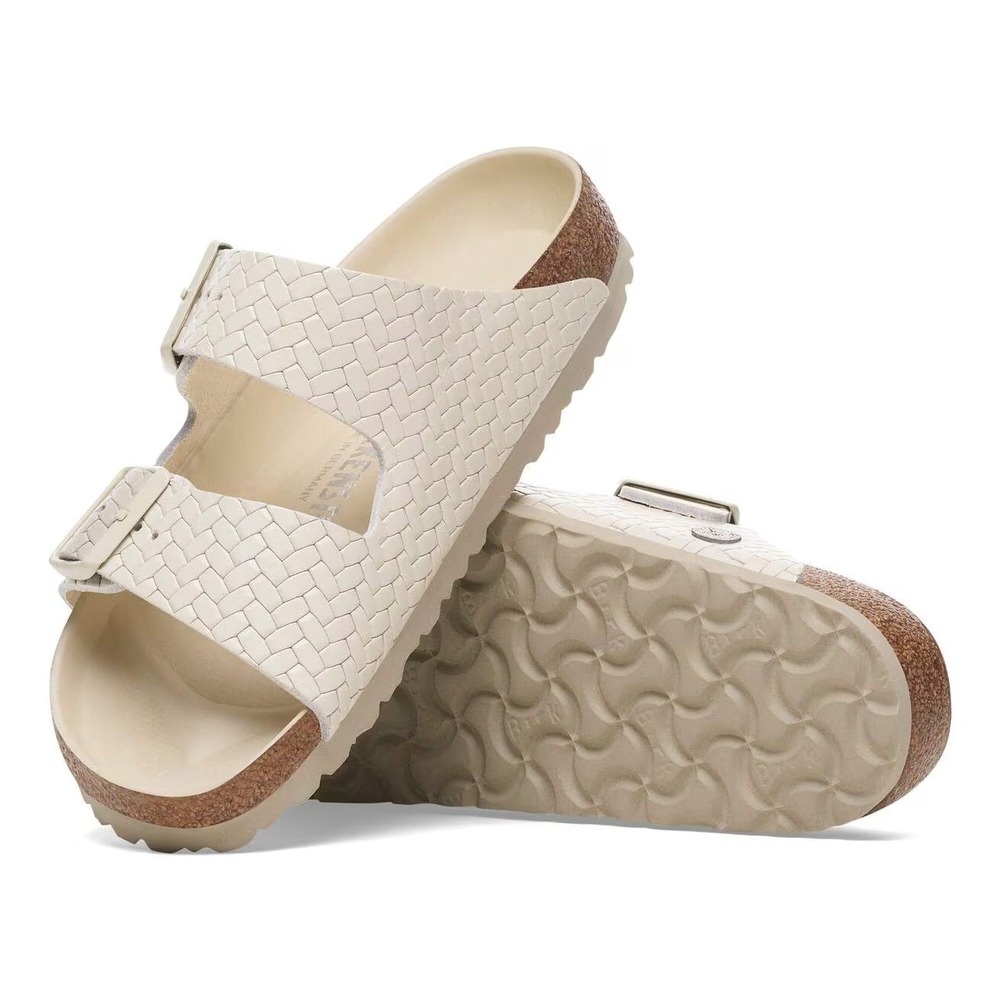Women's Size EU 38 US 7 Birkenstock Arizona Woven Embossed Leather Sandals Ecru